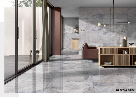 Glazed Porcelain Tiles 600x1200 MM Glossy breccia grey